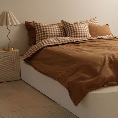 100% French Flax Linen Reversible Duvet Ginger Gingham