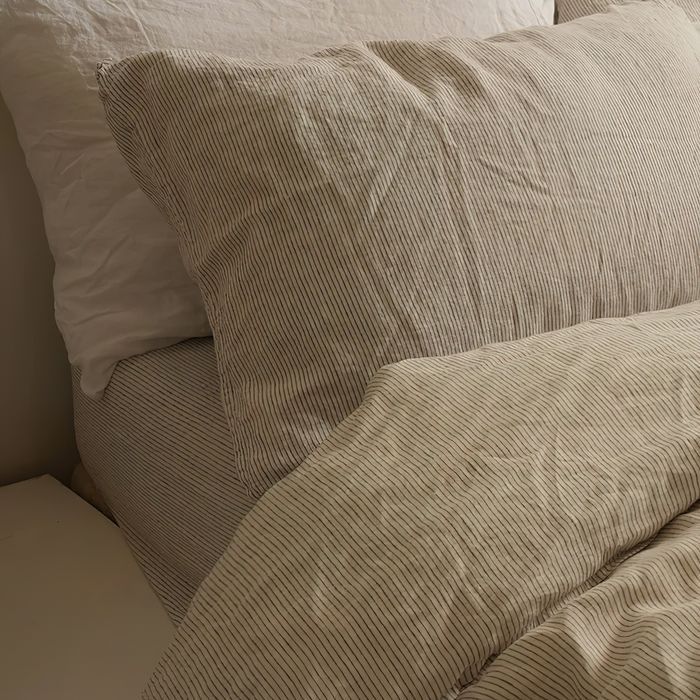 100% French Flax Linen Duvet Cover - Charcoal Pinstripe