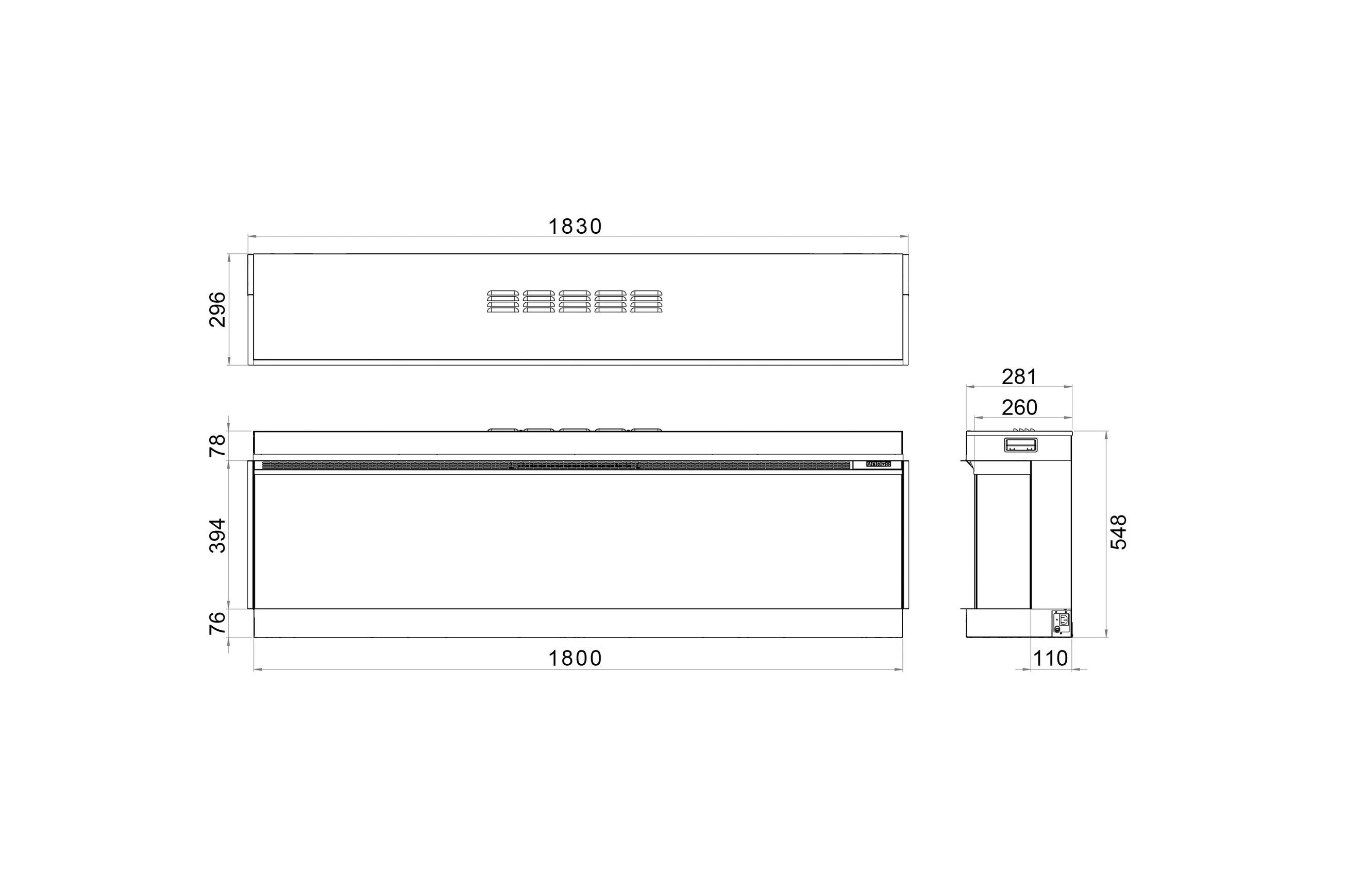 Rinnai ES 1800 Electric Fire dimensions