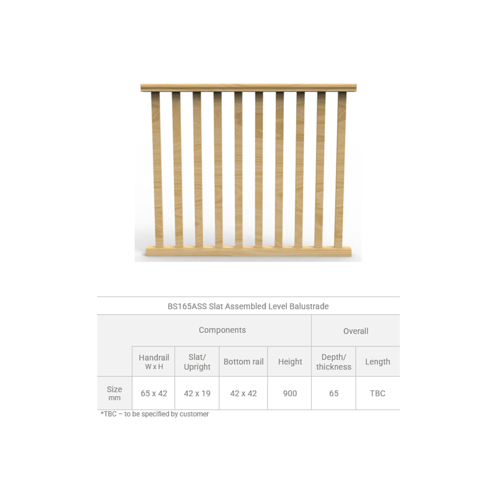 BS165ASS Slat Assembled Level Balustrade Panel