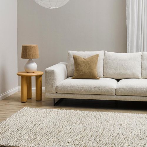 Baya MacKenzie 100% Wool Loop Pile Floor Rug - White Straw