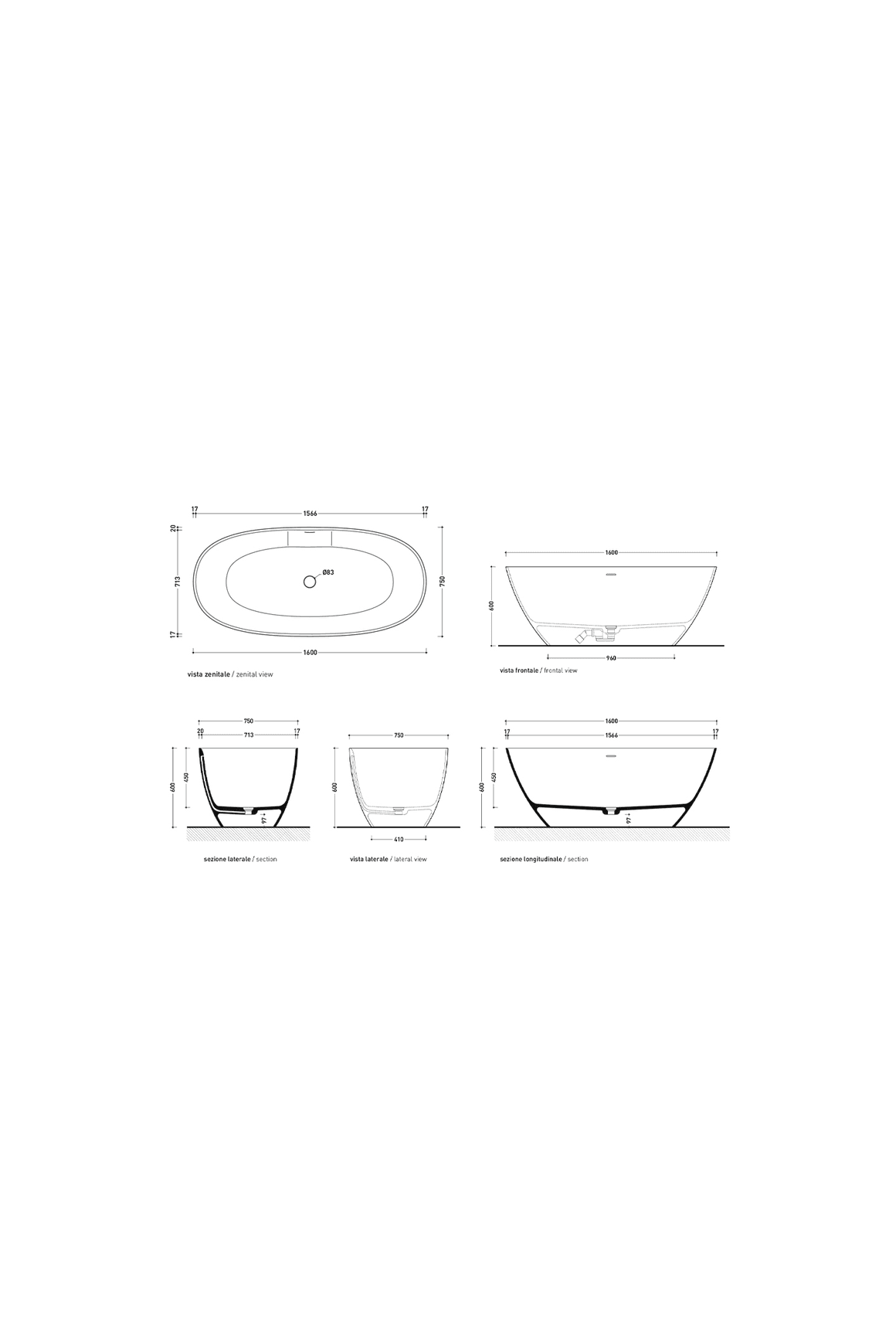 App Freestanding Bath 1600x750x600mm