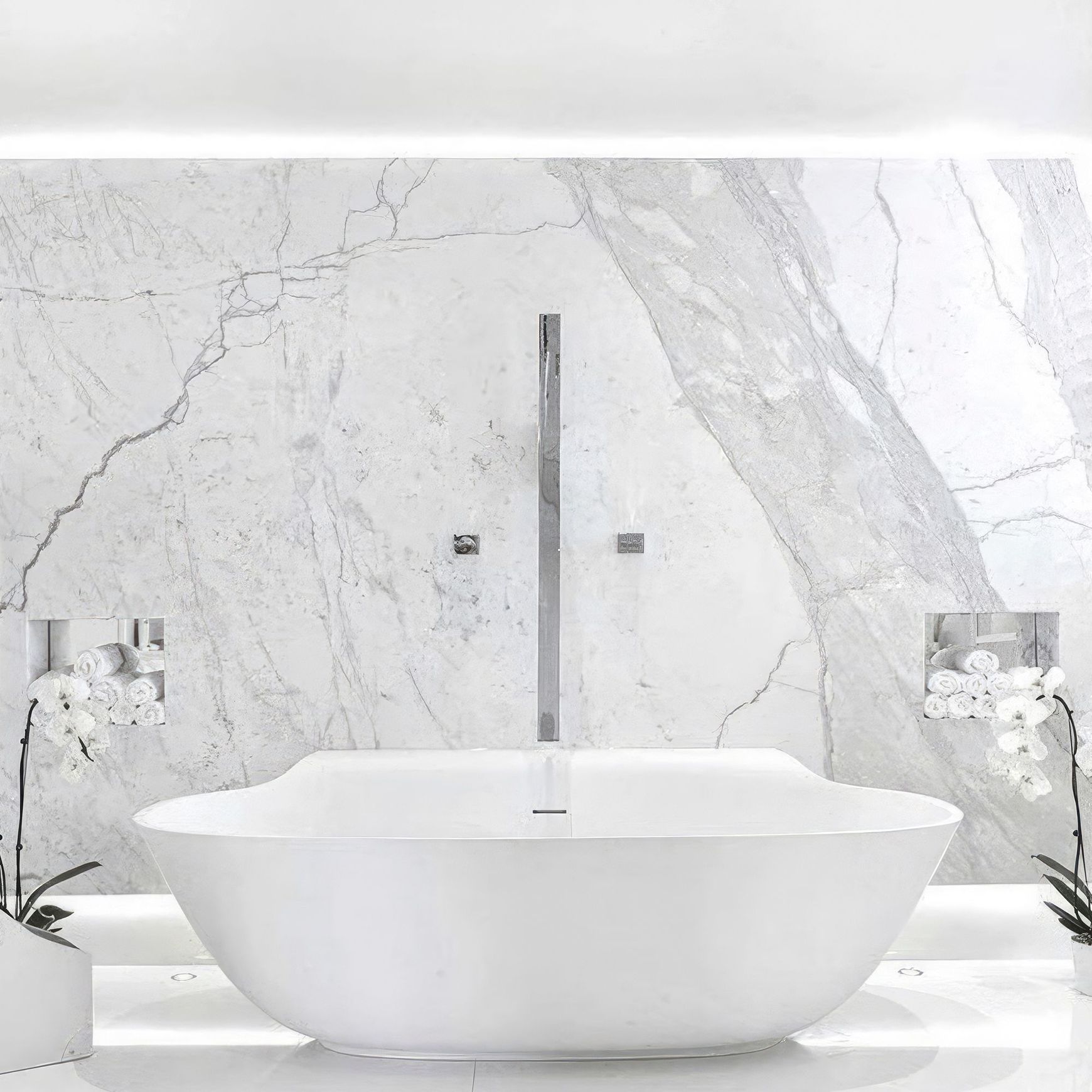 Pietra Bianca Alice Back-To-Wall Freestanding Bath