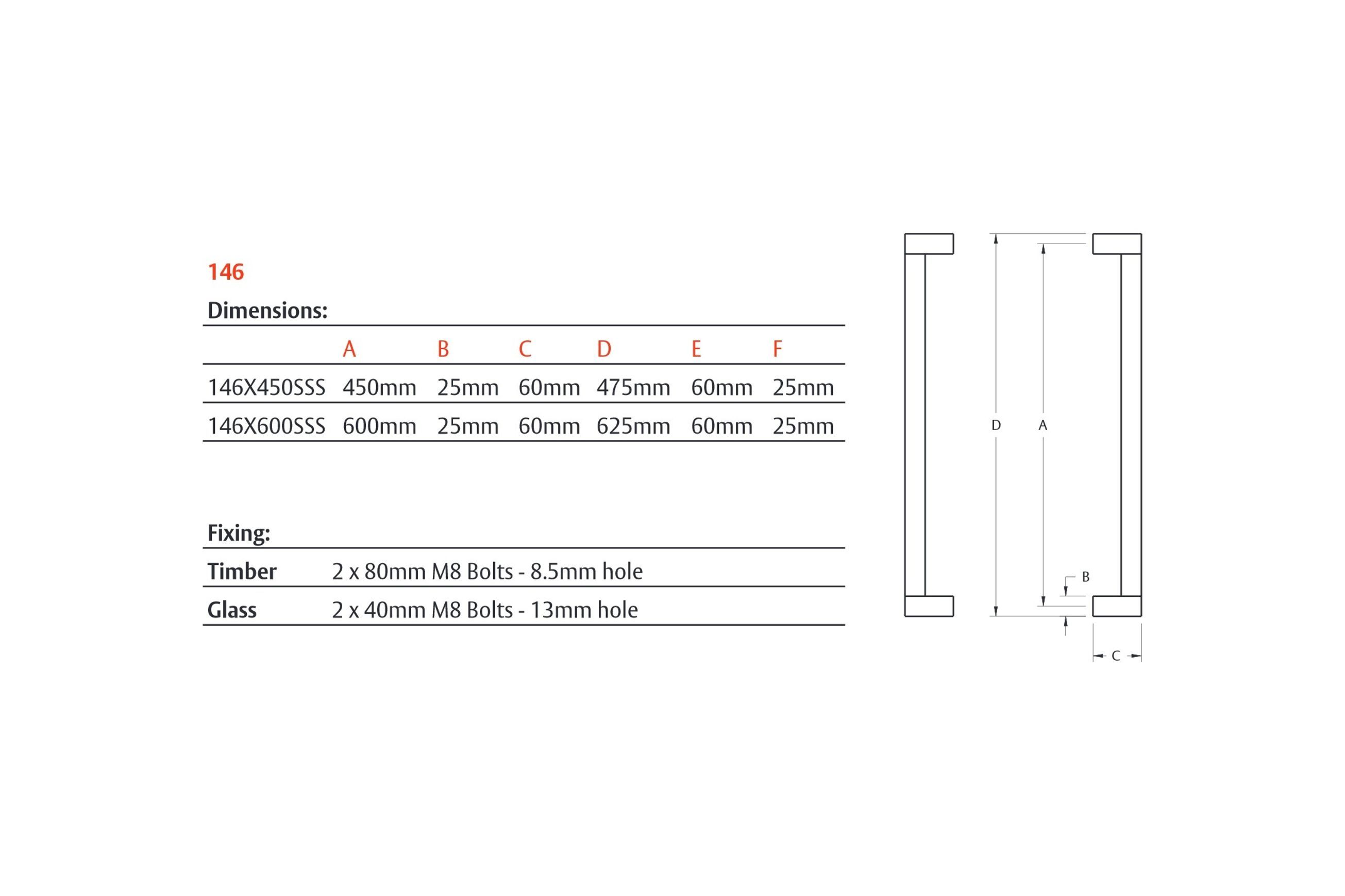 Lockwood Entrance Pull Handle 600mm 146X600SSS