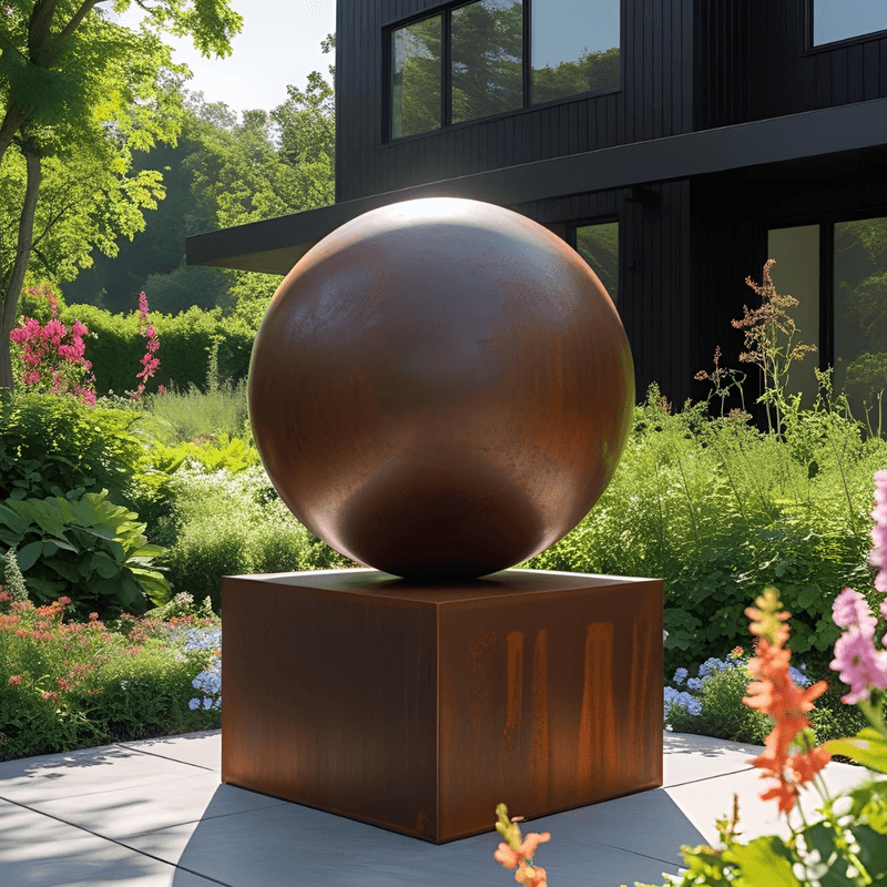 Corten Sphere on Plinth Sculpture