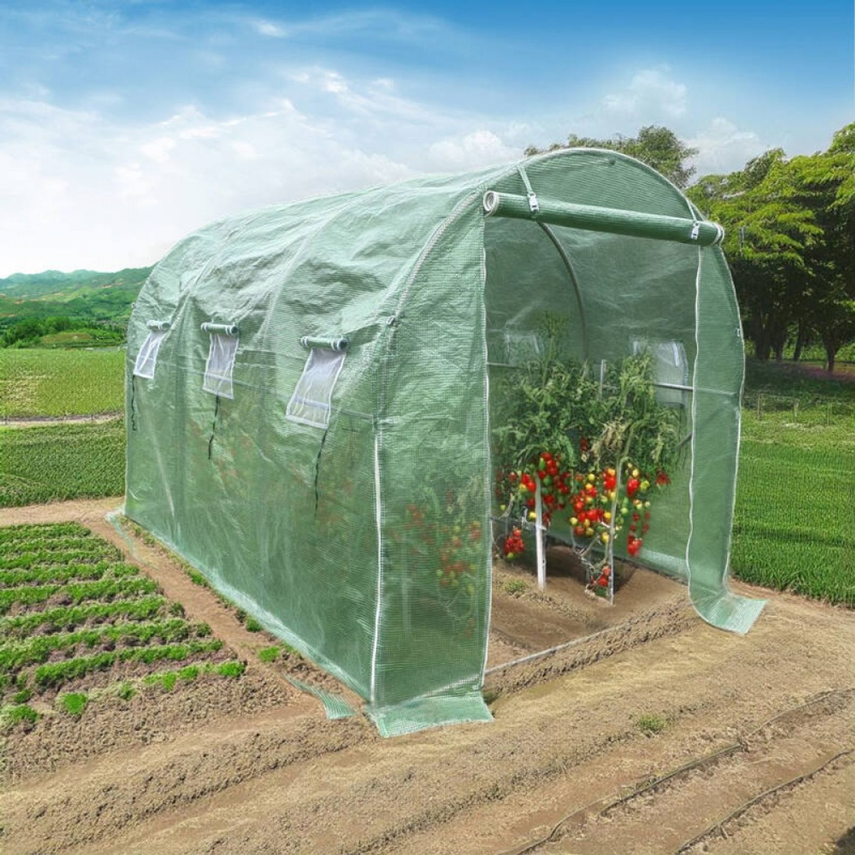 Strong Tunnel Greenhouse Galvanised Frame Side Open | 3m
