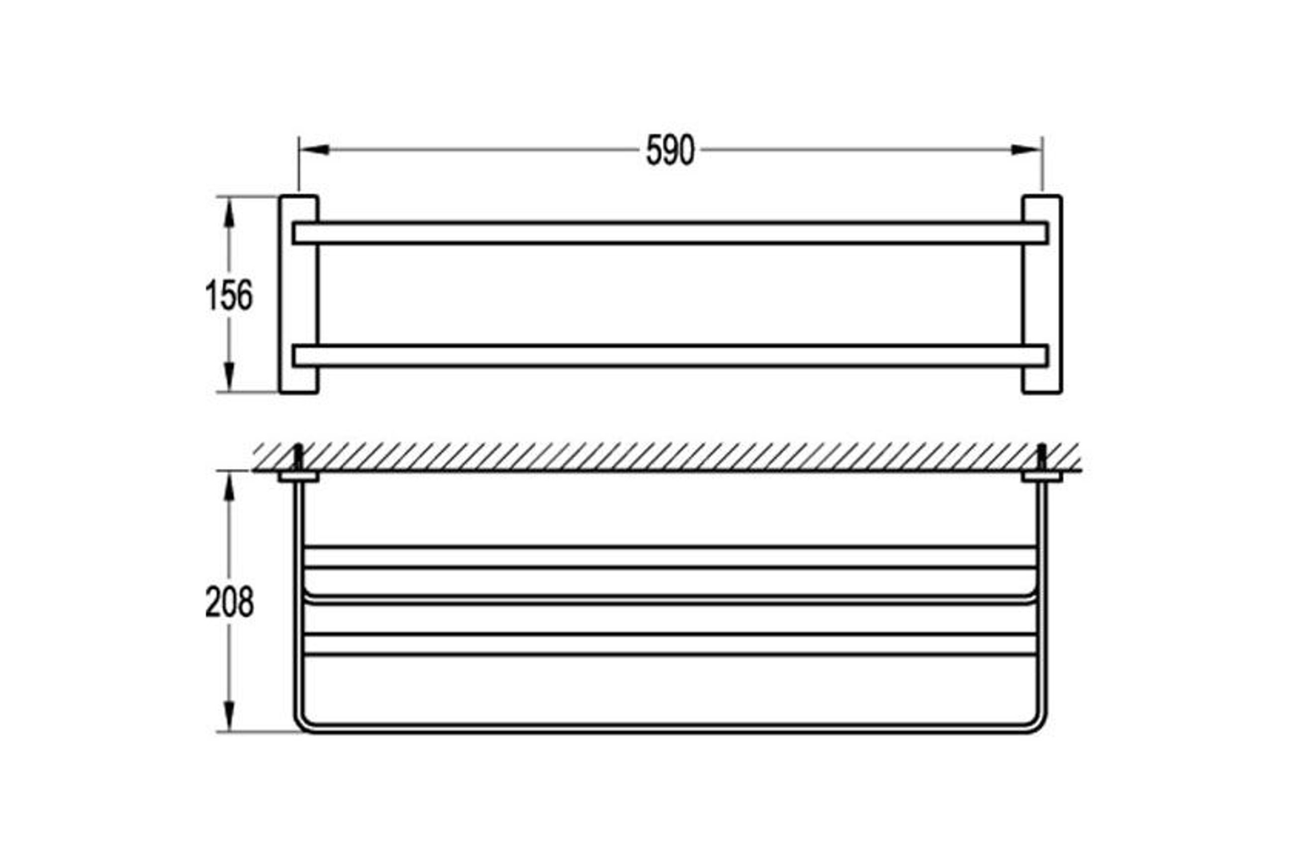 Cubic Long Towel Shelf and Rail 610mm Chrome dimensions