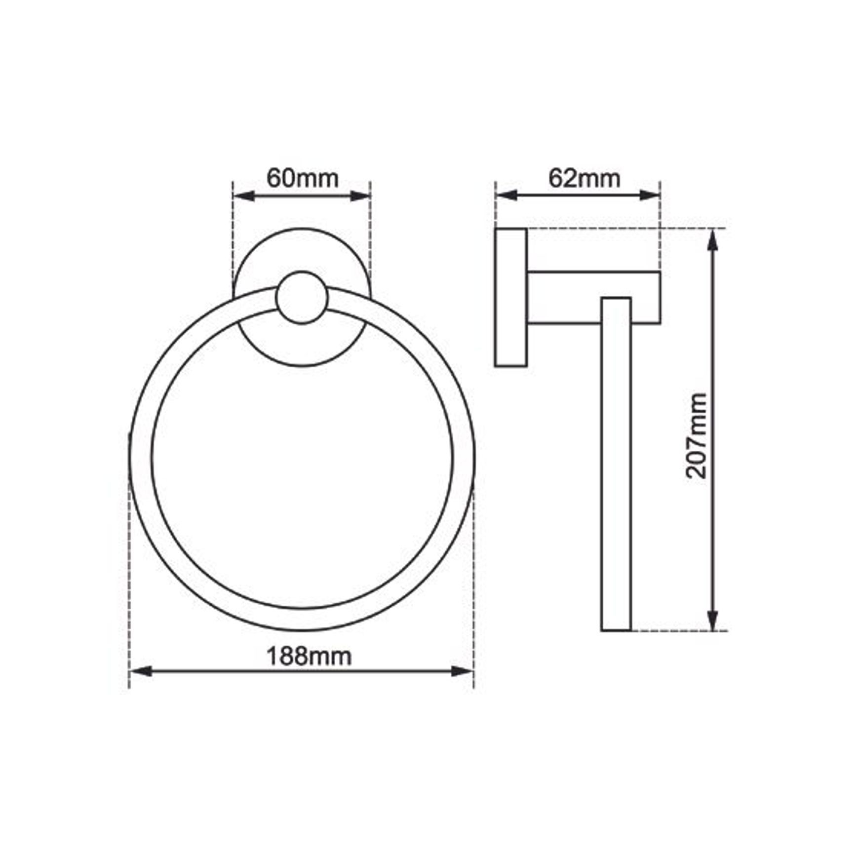 Lucid Pin Hand Towel Ring Brushed Brass dimensions
