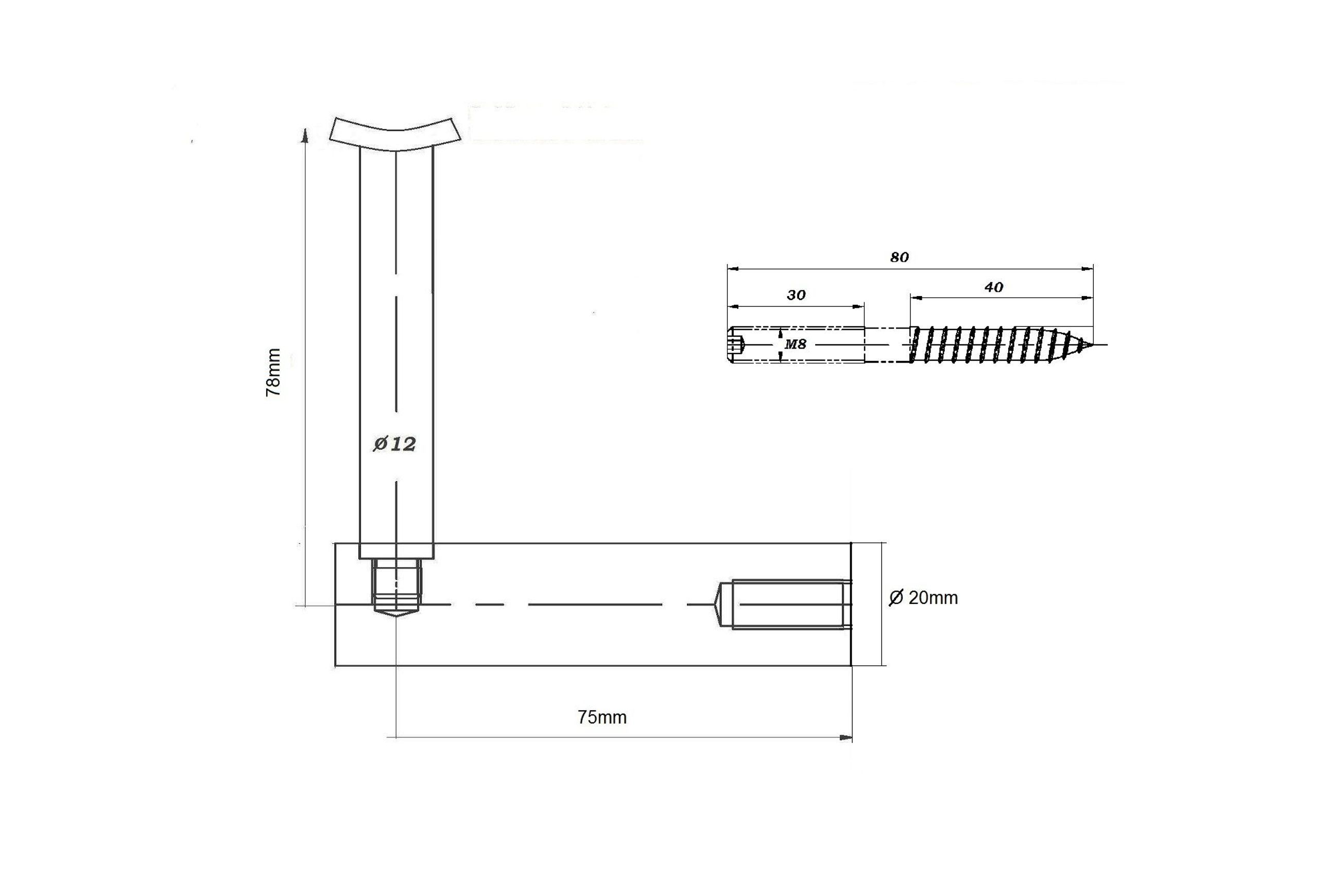 Modena Pico Handrail Bracket dimensions