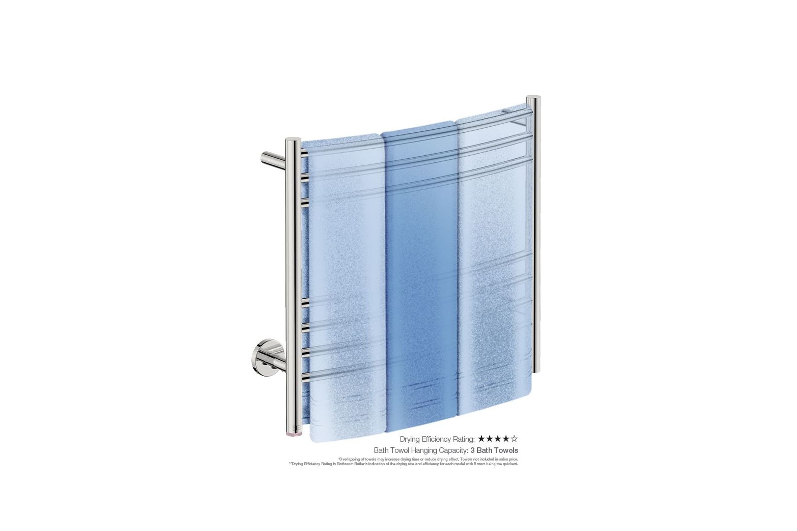 NATURAL 7 Bar 650mm Curved Heated Towel Rail with PTSelect Switch