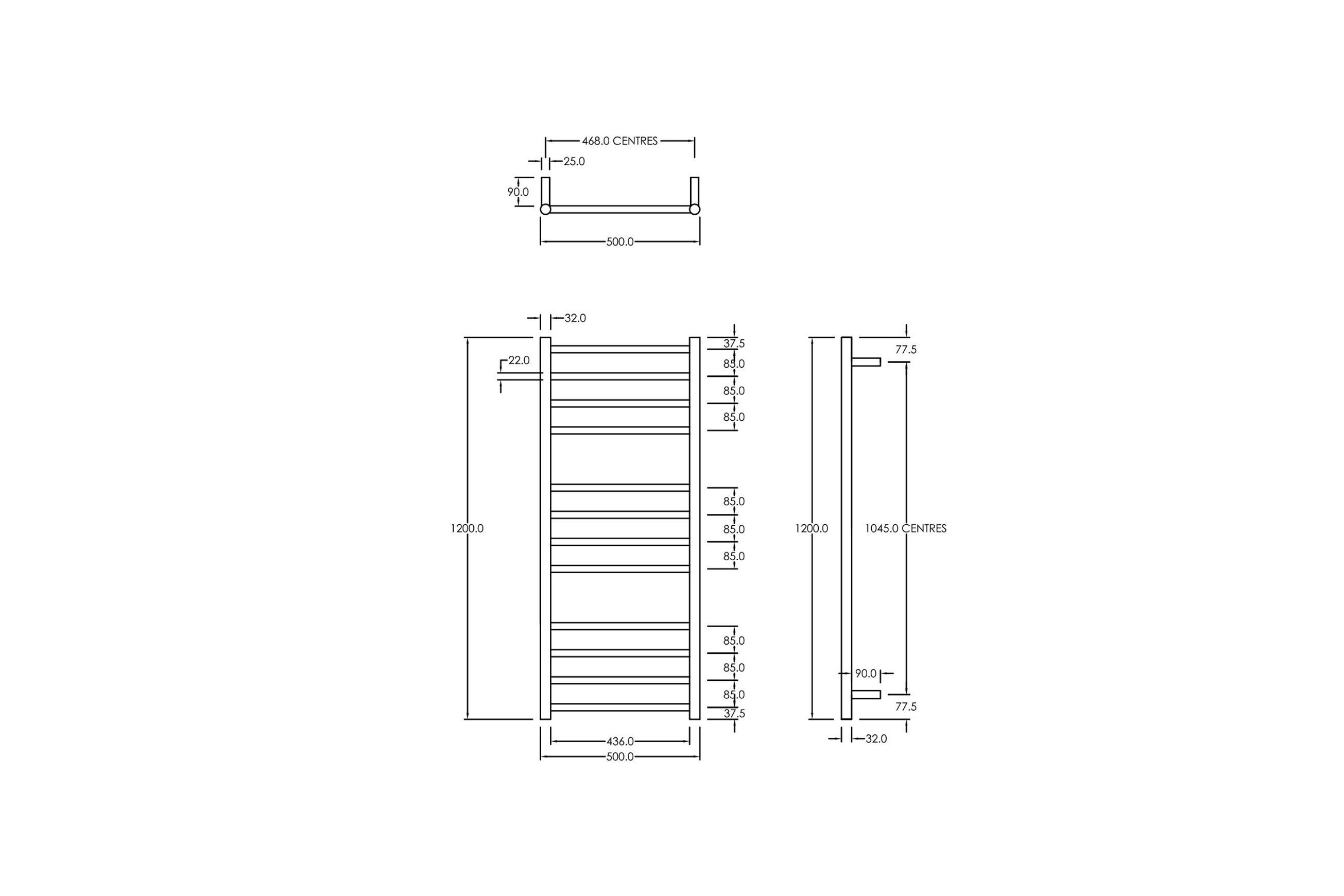 Round Towel Rail 12V 1200 x 500mm Brushed Stainless