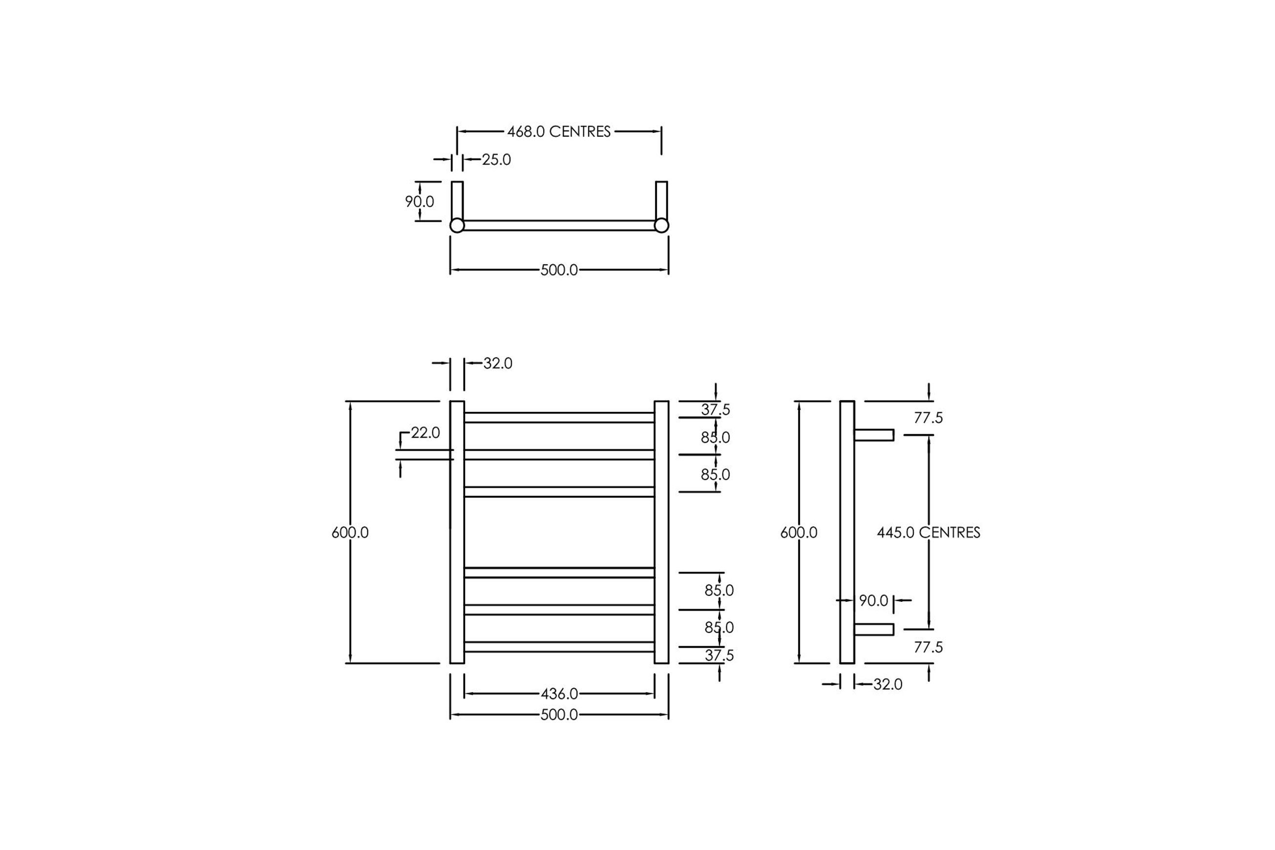 Round Towel Rail 240V 600 x 500mm Satin Black