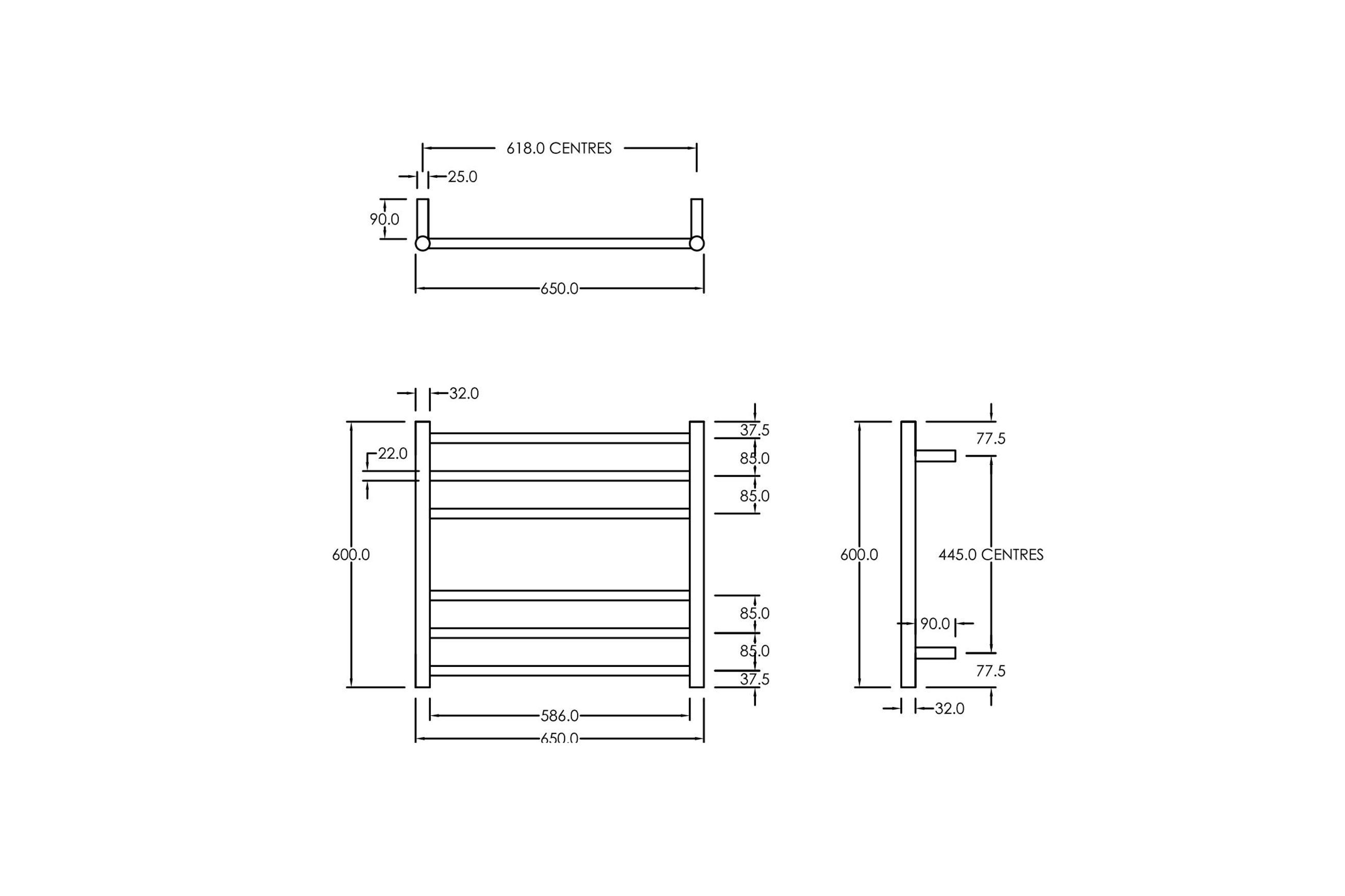 Round Towel Rail 240V 600 x 650mm Gun Metal