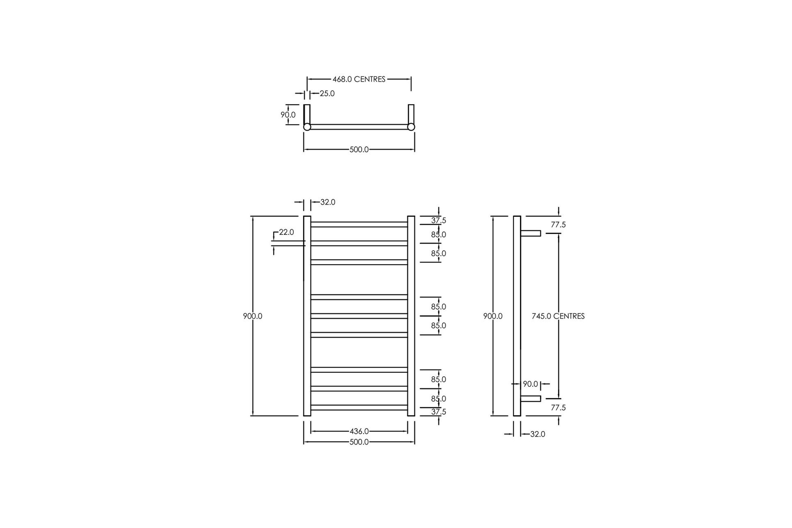 Round Towel Rail 240V 900 x 500mm Brushed Stainless