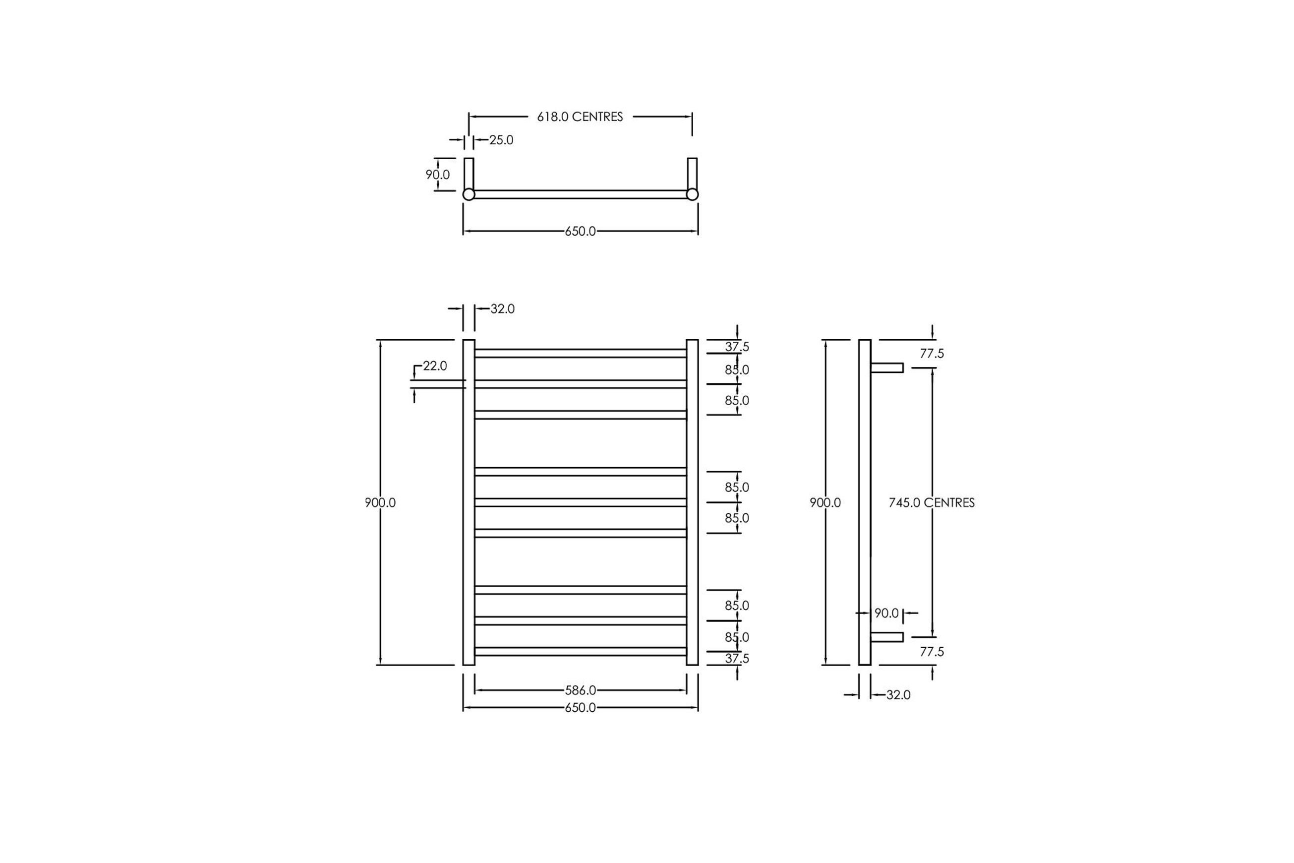 Round Towel Rail 240V 900 x 650mm Gun Metal