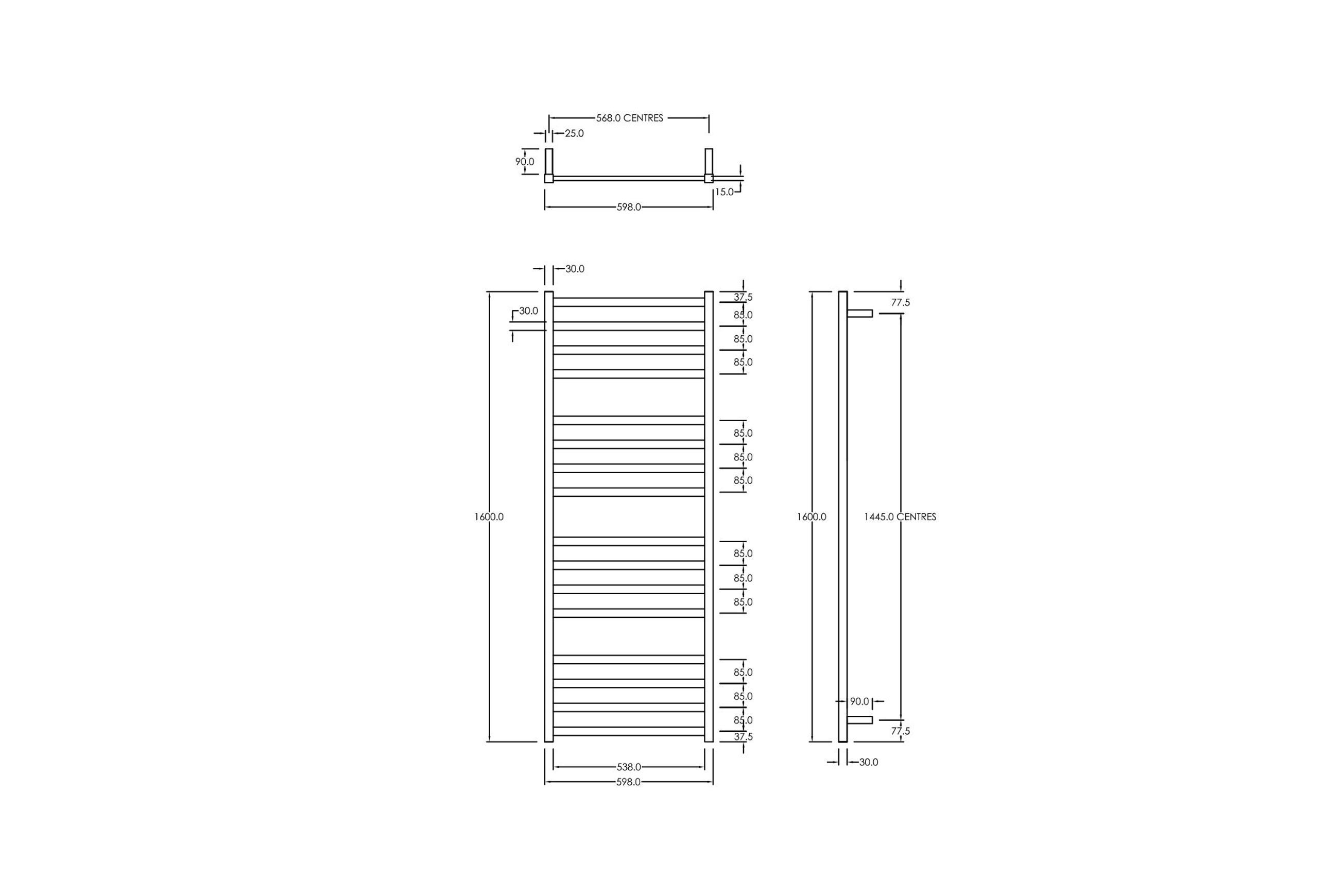 Square Towel Rail 240V 1600 x 600mm Satin Black