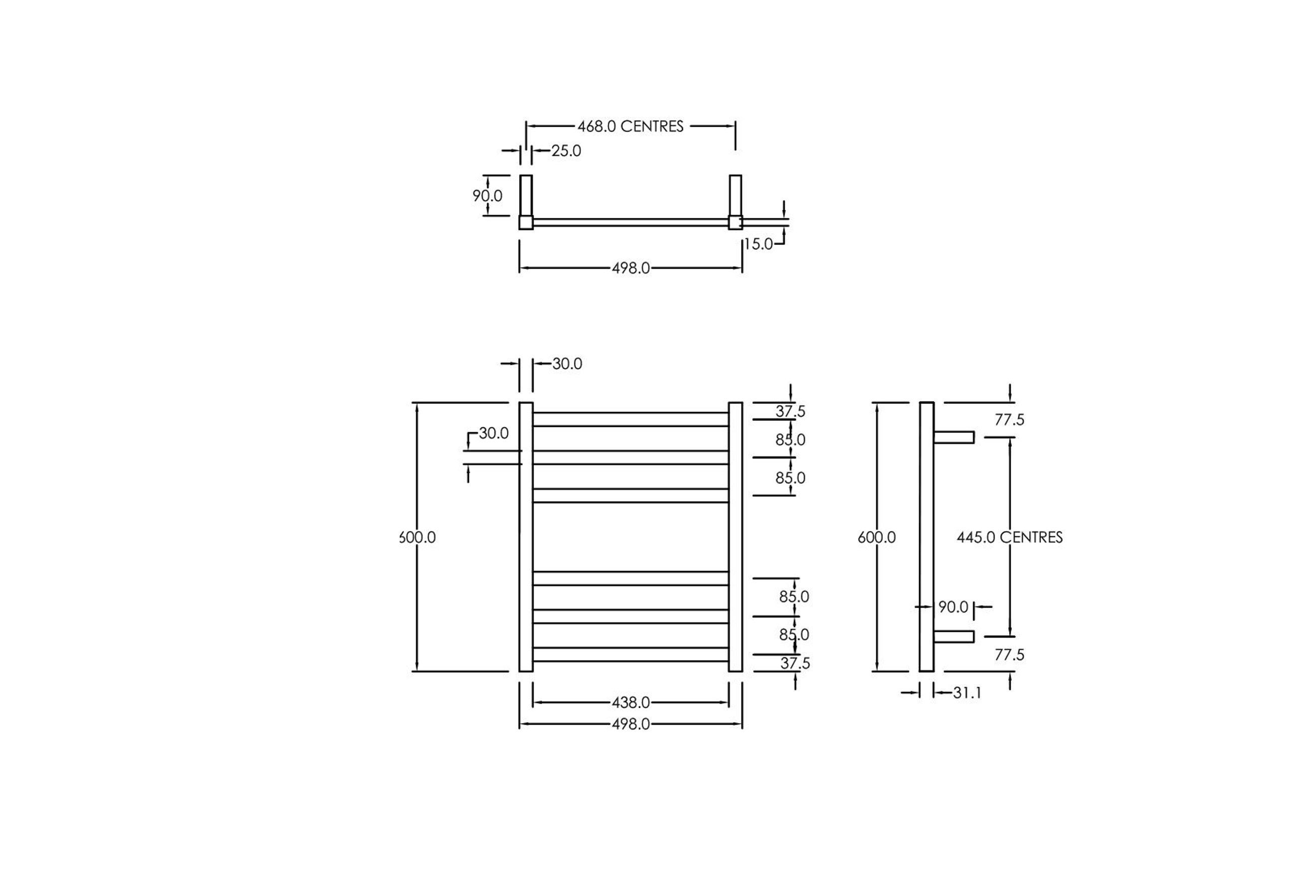 Square Towel Rail 240V 600 x 500mm Chrome dimensions