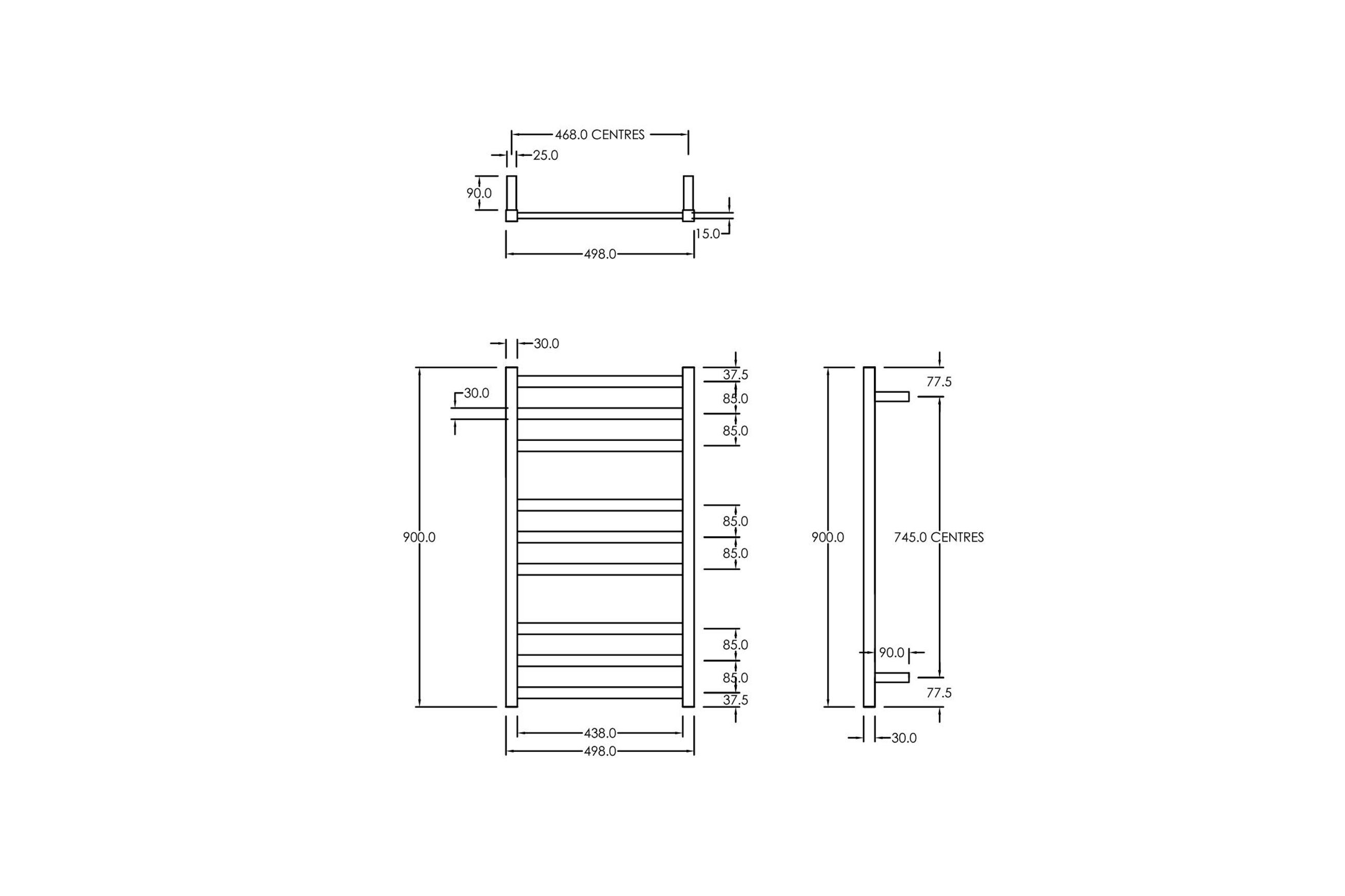 Square Towel Rail 240V 900 x 500mm Brushed Stainless