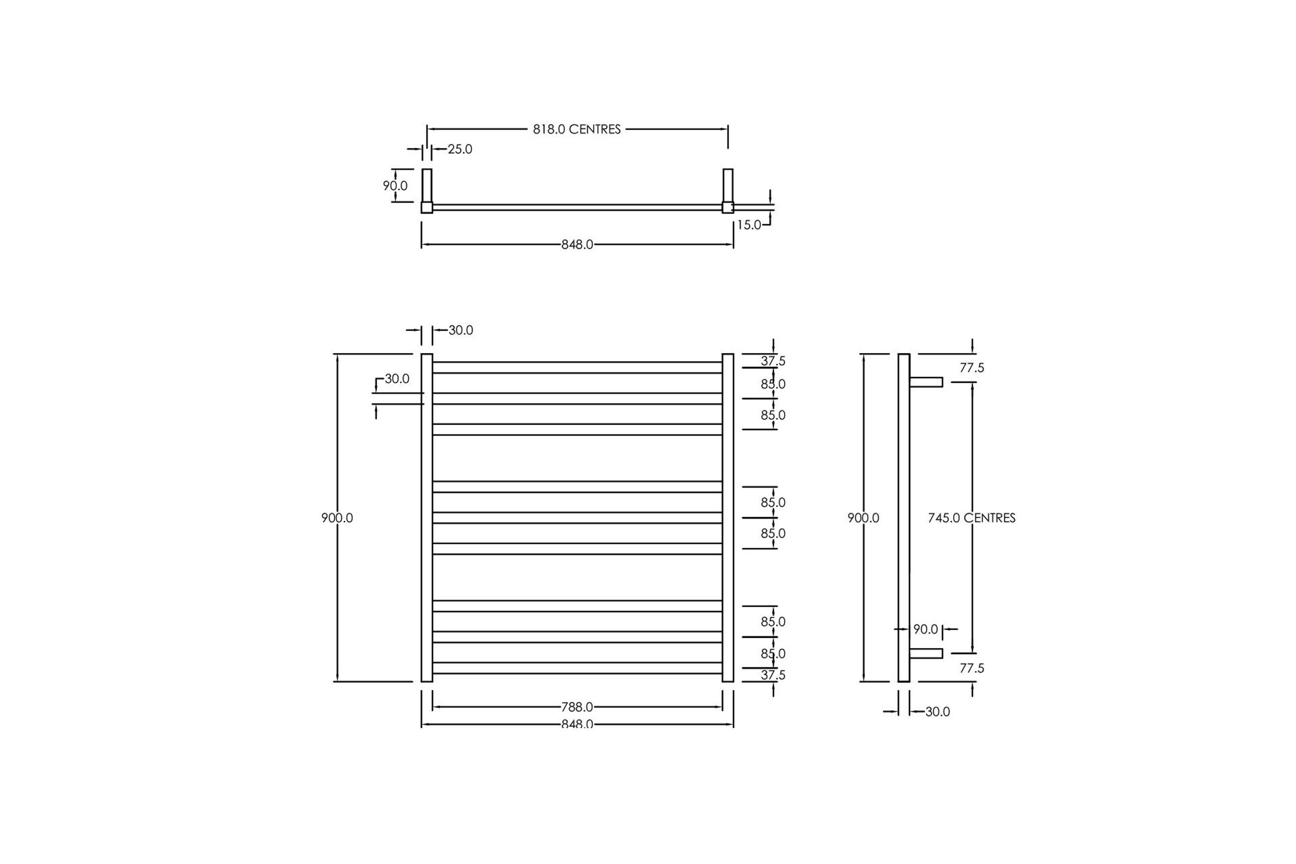 Square Towel Rail 240V 900 x 850mm Satin Black