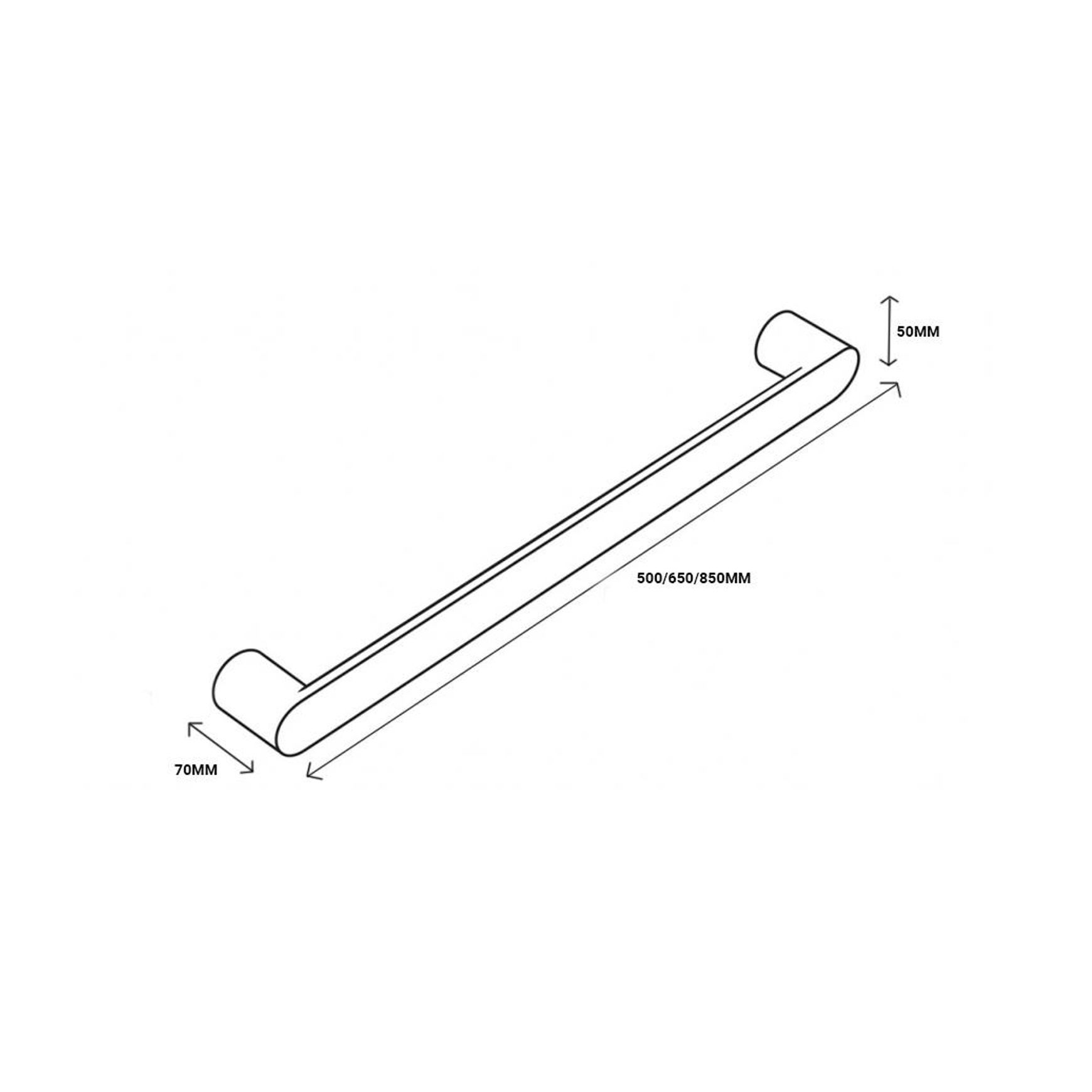 Towel Rail Single Bar Round 12V 850mm Brushed Copper dimensions