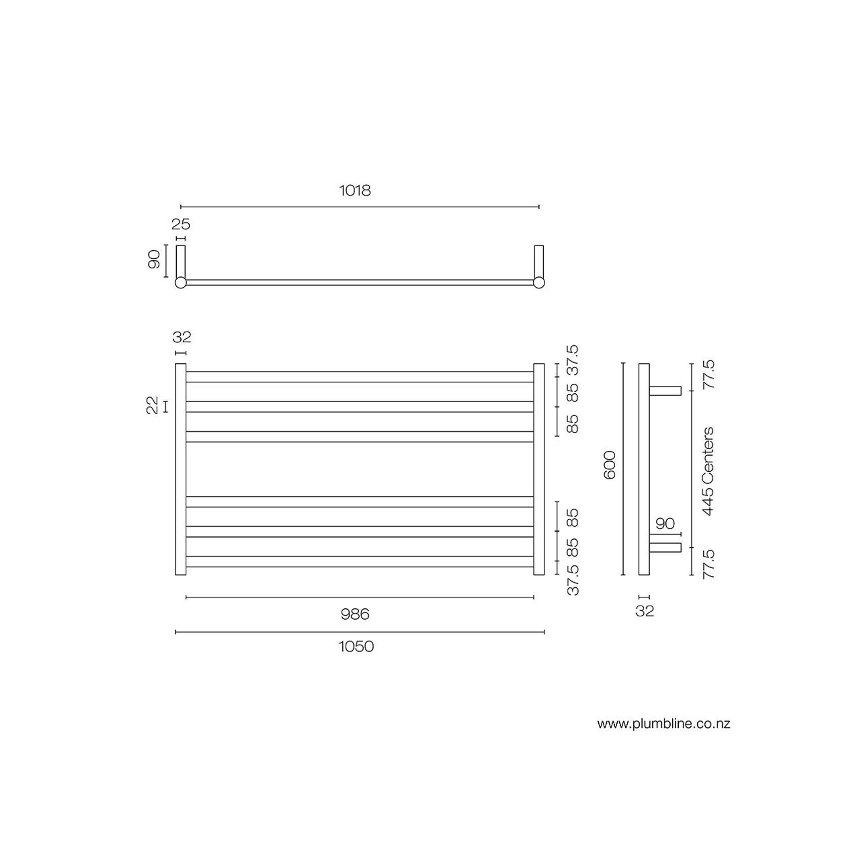 Tube 6 Bar Heated Towel Ladder 60 X 105cm