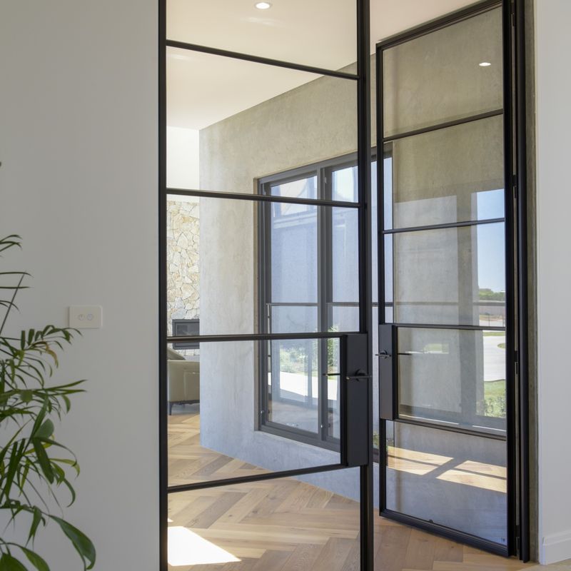 Steel Frame Glass Hinge Doors - Galvanised W40
