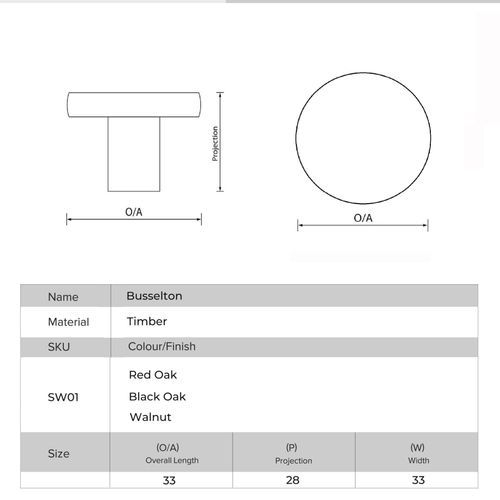 Busselton Round Natural Wood Kitchen Knobs