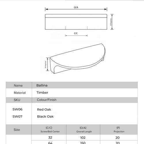 Kitchen timber handles half moon luna pull Ballina