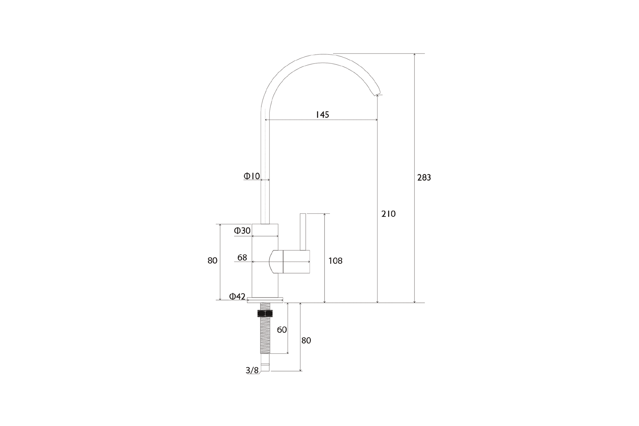 Aspen Filter Tap & Under Bench Filter Brushed Nickel dimensions