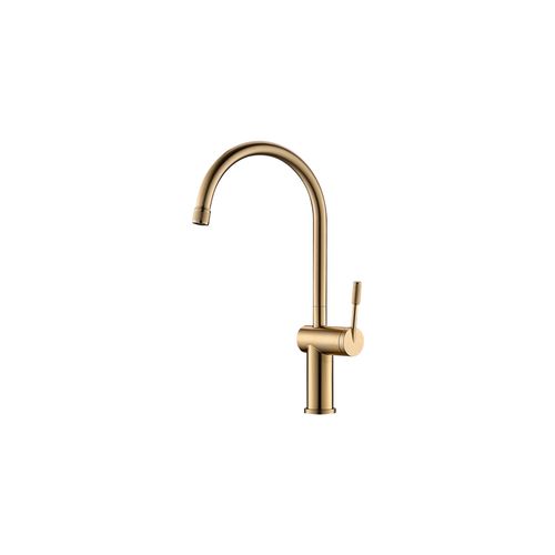 Rivet Gooseneck Kitchen Mixer Brushed Brass