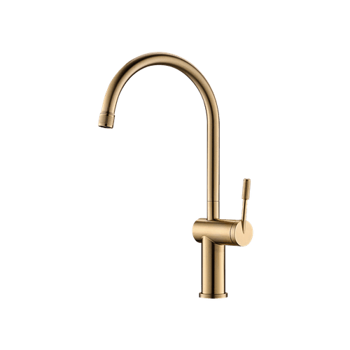 Rivet Gooseneck Kitchen Mixer Brushed Brass