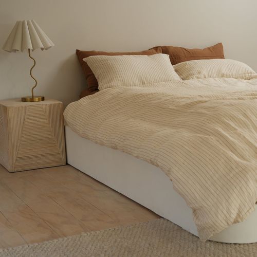 100% French Flax Linen Duvet Set- Ginger Pinstripe