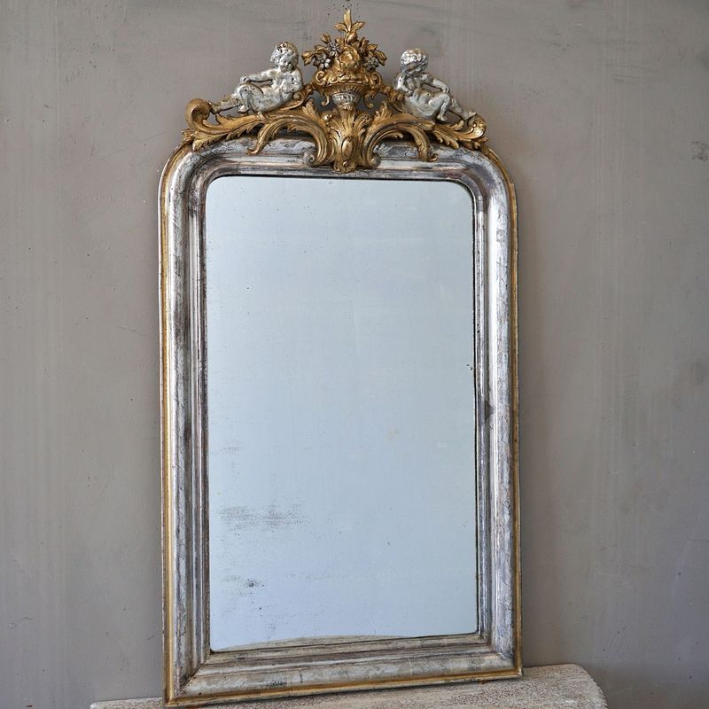Antique French Silvered & Gilded Mirror