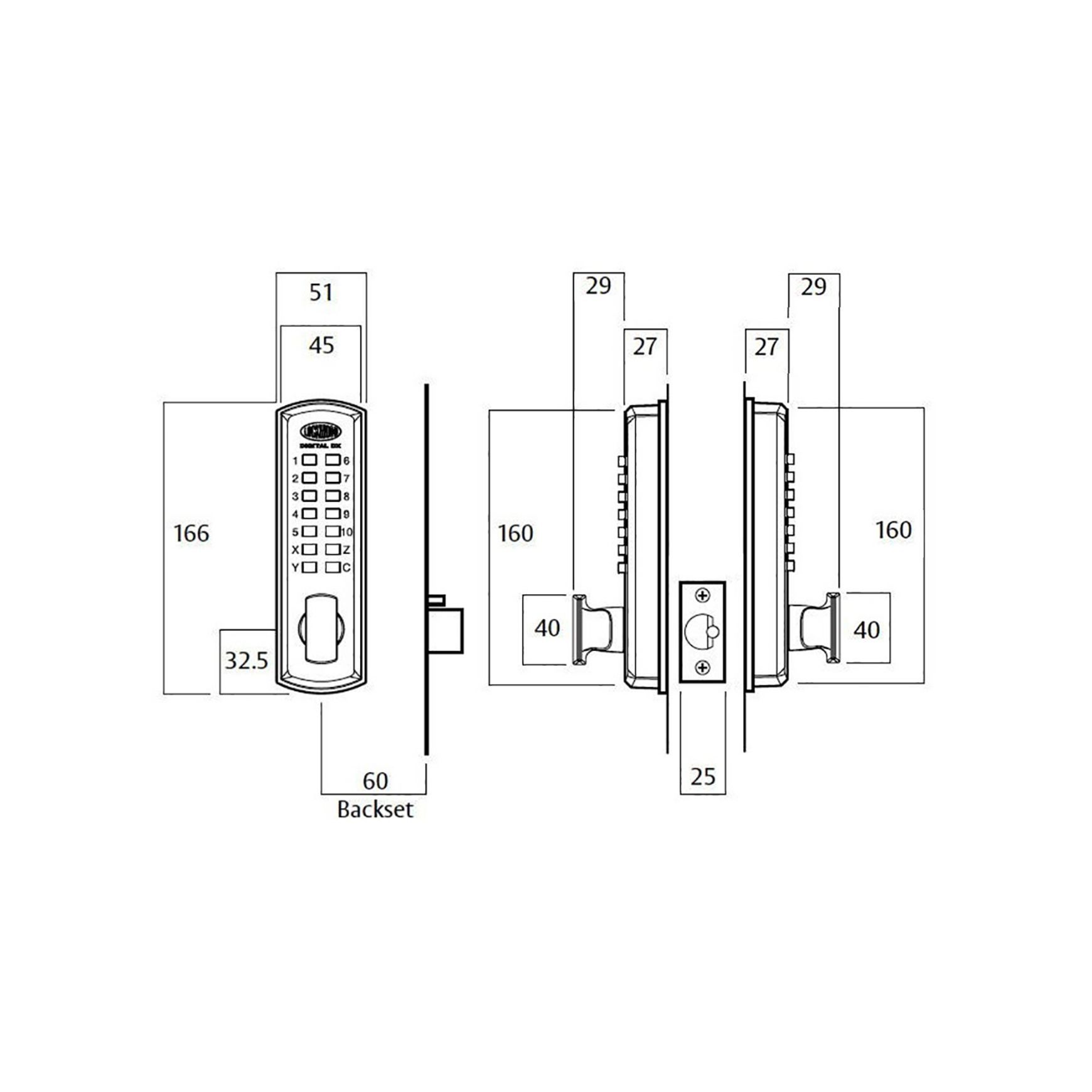 Lockwood Digital Lockset Double Keypad Satin Chrome