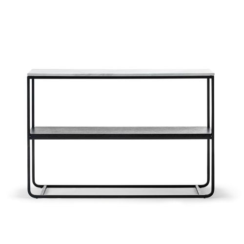 Estoria 120cm White Marble Shelf Console Table | Black