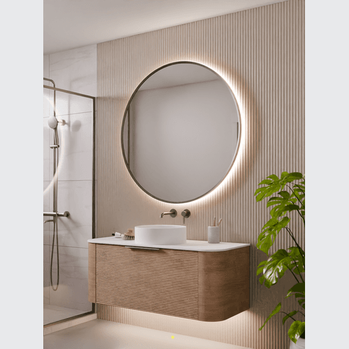 CODE SOLACE ROUND FRAMED GUNMETAL LED MIRROR - 3 SIZES