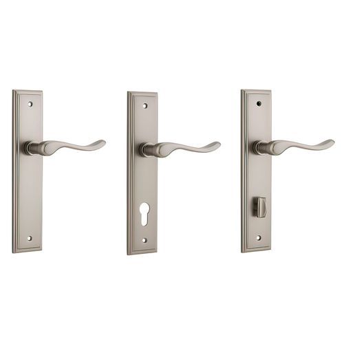 Iver Stirling Door Lever on Stepped Backplate Satin Nickel