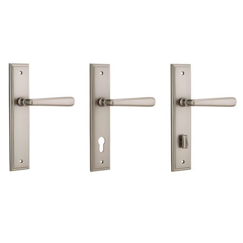 Iver Copenhagen Door Lever on Stepped Backplate Satin Nickel