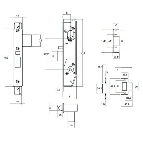 Lockwood Narrow Mortice Lock Kit Double Cyl/Handles SC