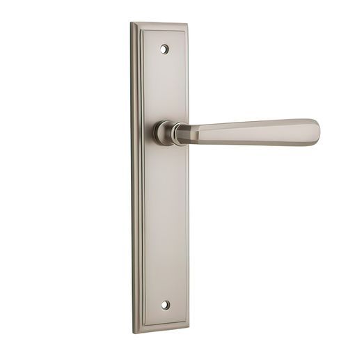 Iver Copenhagen Door Lever on Stepped Backplate Satin Nickel