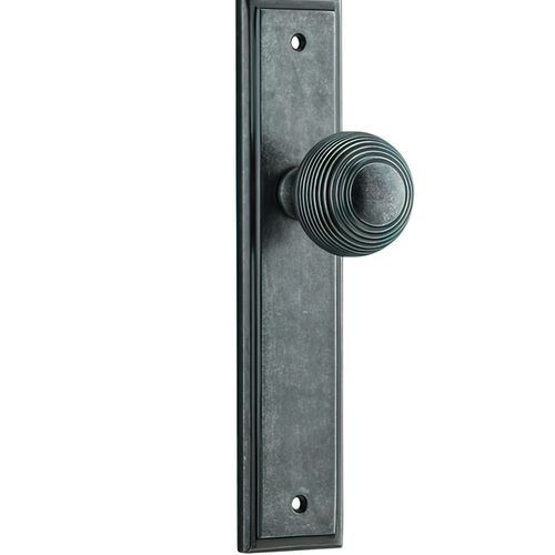 Iver Guildford Door Knob on Stepped Backplate Distressed Nickel