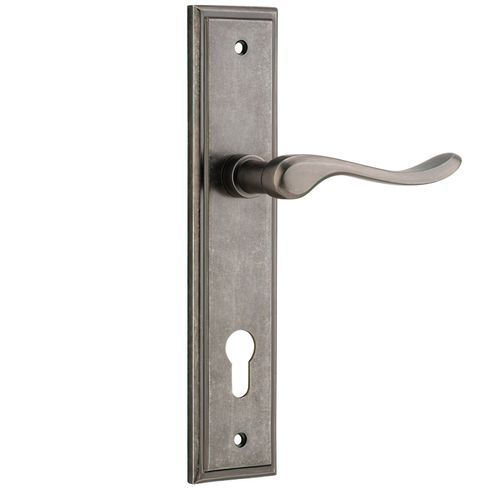 Iver Stirling Door Lever on Stepped Backplate Distressed Nickel