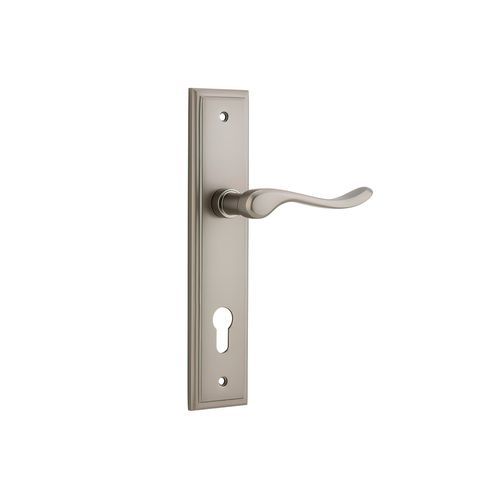 Iver Stirling Door Lever on Stepped Backplate Satin Nickel