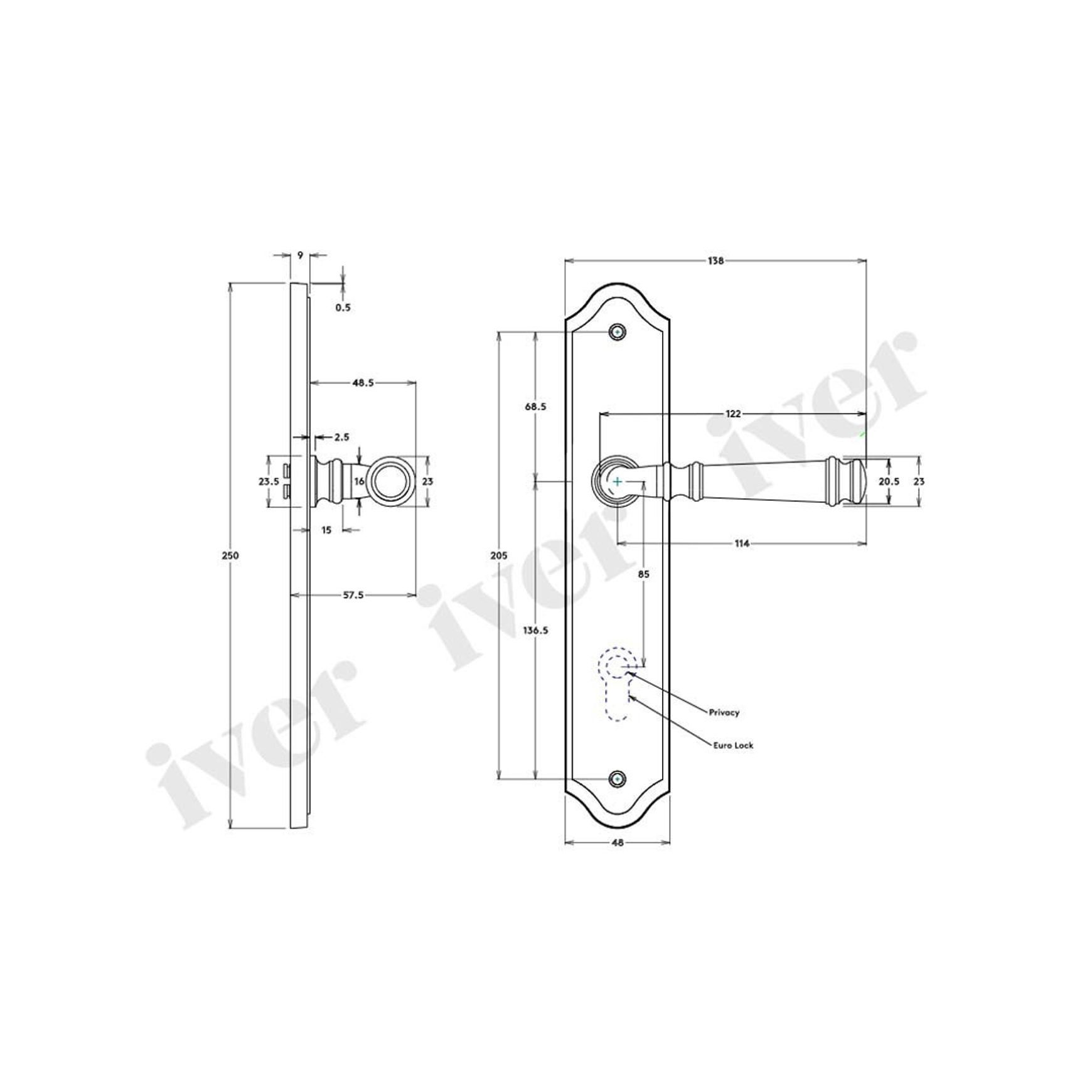 Iver Verona Door Lever on Shouldered Backplate Privacy Brushed Chrome 12218P85 - Customise to your need