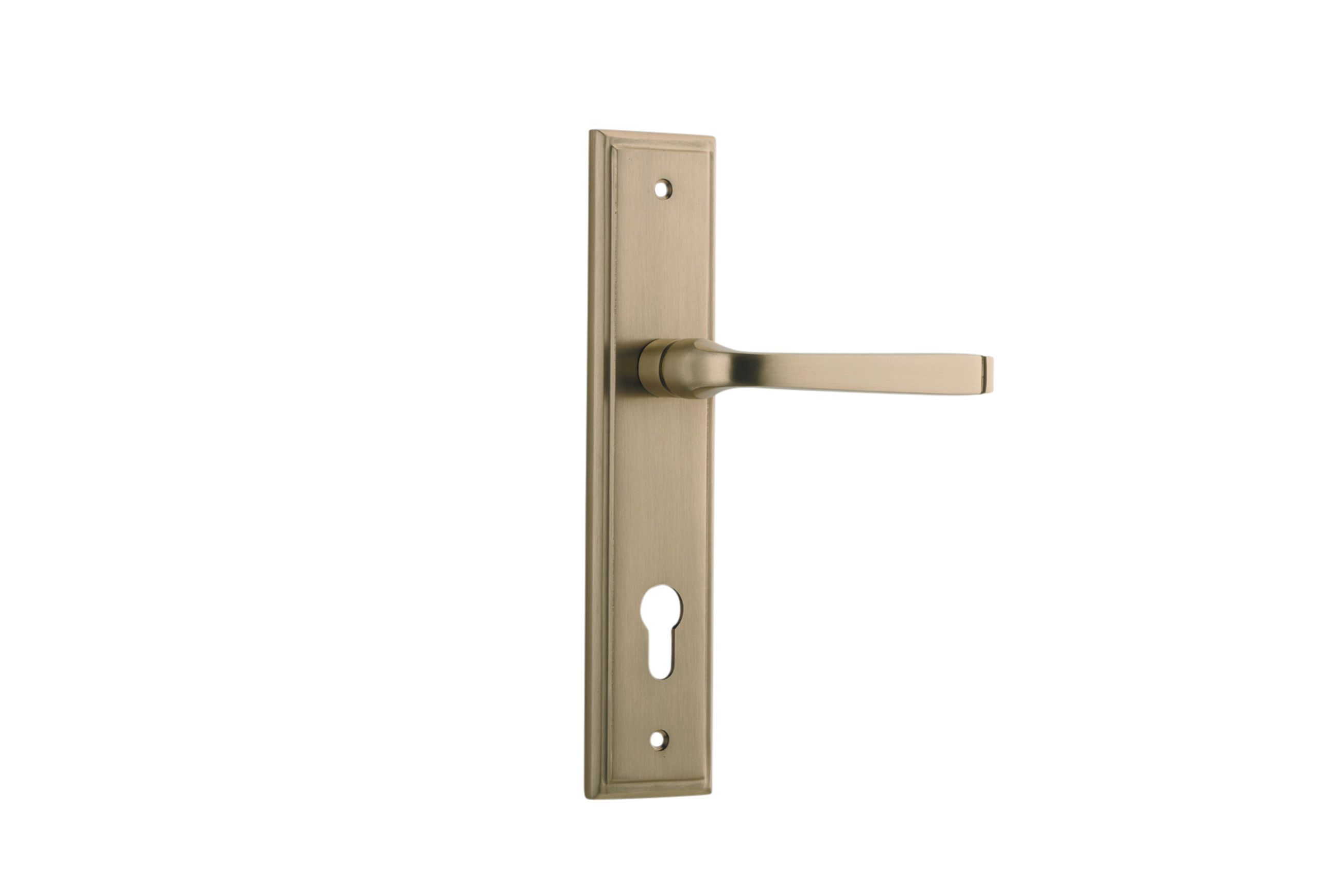 Iver Annecy Door Lever on Stepped Backplate Euro Brushed Brass 15244E85 - Customise to your need