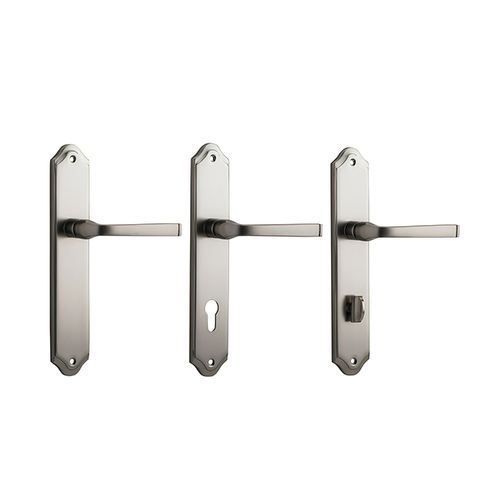 Door Lever on Shouldered Backplate Satin Nickel