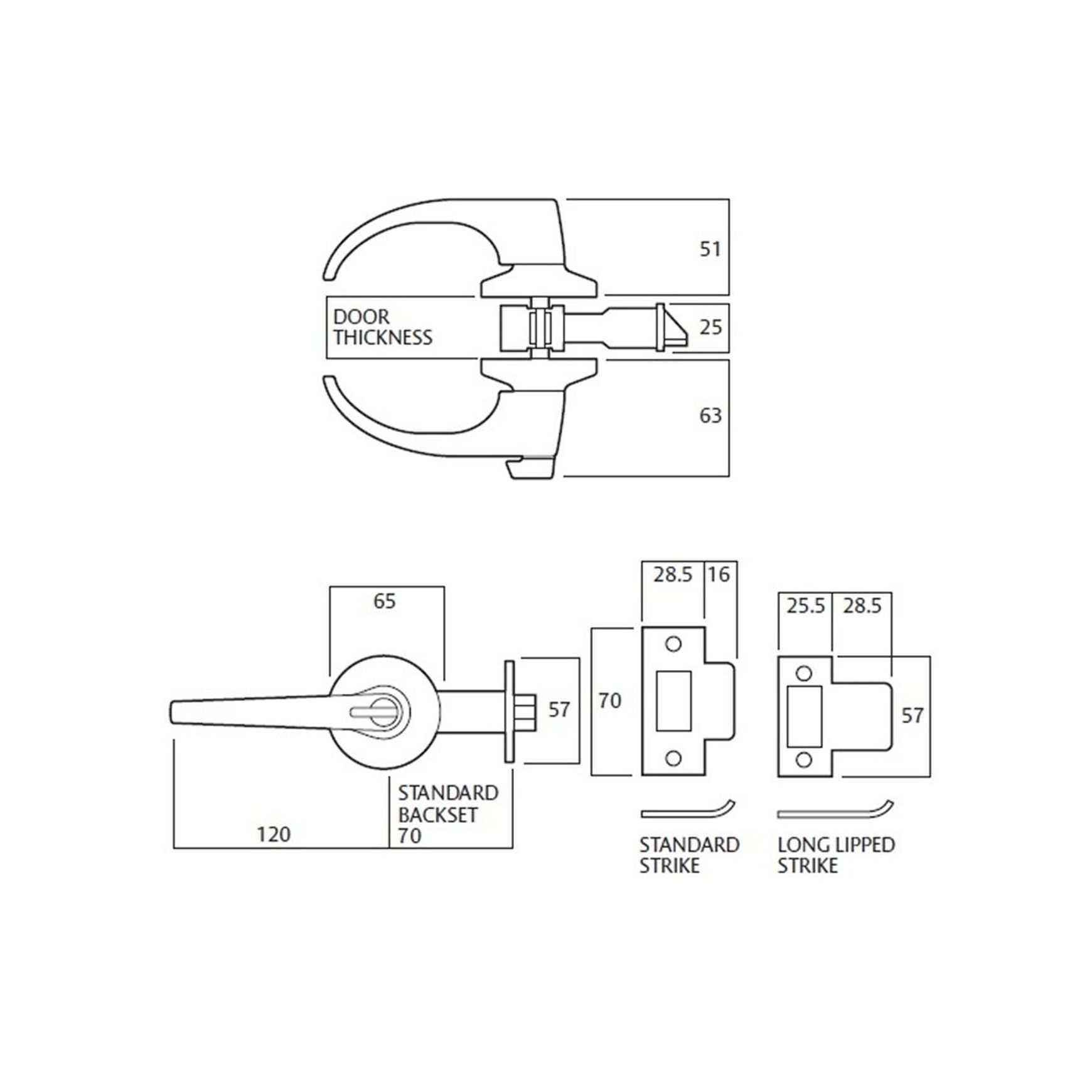 Lockwood 929 Series Entrance Escape Door Lever Set Satin Chrome Fire Rated 929SC dimensions
