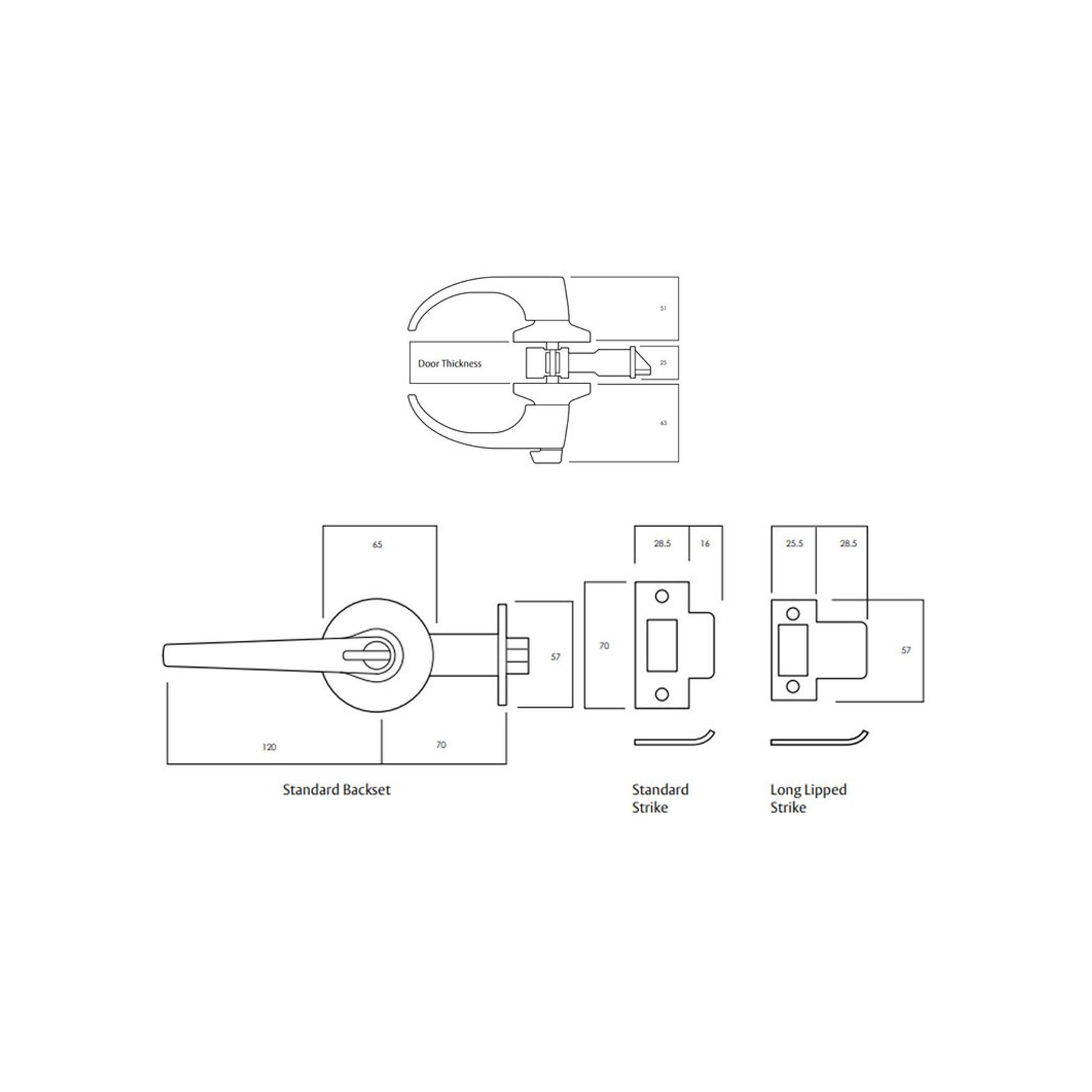 Lockwood 930 Series Entrance Lever Set Satin Chrome Fire Rated 930SC dimensions