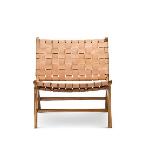 Lazie Leather Strapping Lounge Chair | Teak & Natural Tan