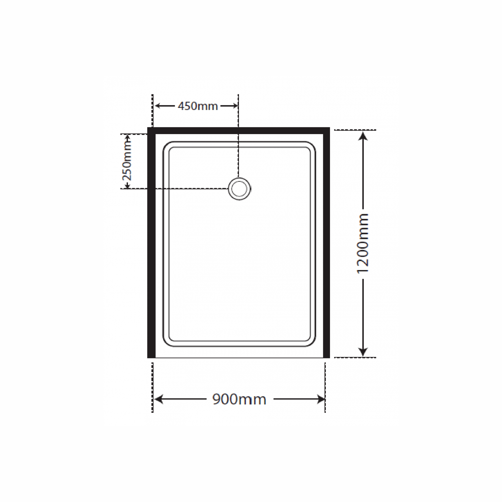 Adjustable Frameless Pivot Alcove 1200x900x1200 dimensions
